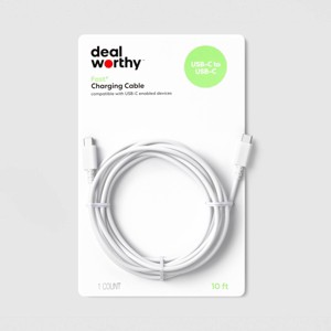 10ft USB-C to USB-C Cable - dealworthy™ White - 1 of 3