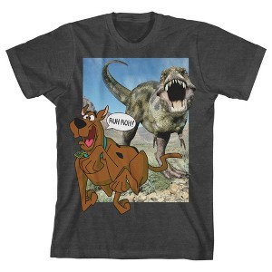 Scooby Doo Chased by a Dino Youth Charcoal Gray Graphic Tee - 1 of 2