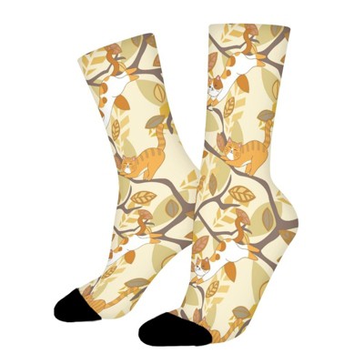 Cute Yellow Cat Women Printed Crew Socks Funny Funky Socks Soft Polyester Novelty Gifts for Artists Men