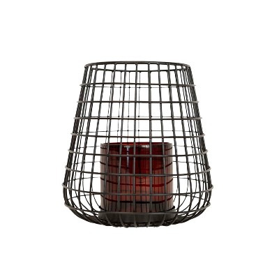 Black Wire Base with Amber Glass Insert Pillar Holder by Foreside Home & Garden