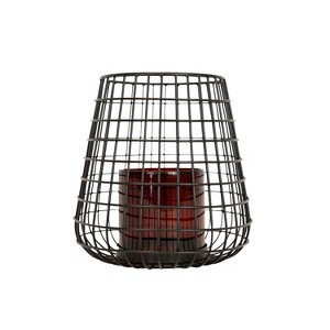 6.7" x 7.3" Black Wire Base w/ Amber Glass Insert Pillar Candle Holder - 1 of 4