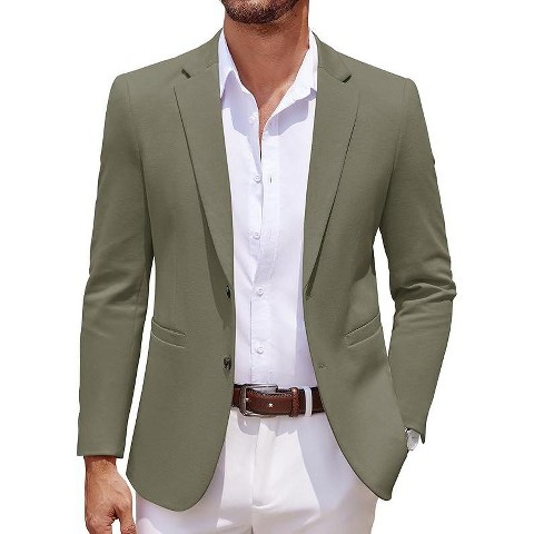 COOFANDY Men's Casual Knit Blazer Two Button Lightweight Sport Coats Suit Jacket Olive Green XXL