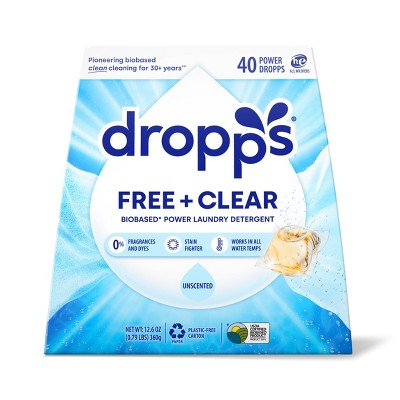 Dropps Laundry Odor & Stain Biobased Detergent Pods Free + Clear - Unscented - 40ct