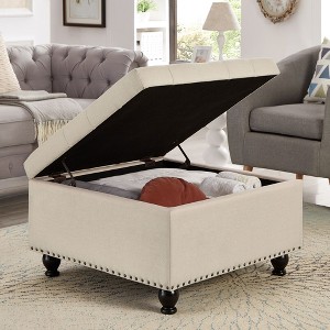 NicBex Square Faux Leather Storage Ottoman Bench,Upholstered Storage Ottoman with Button Tufted Top,Storage Bench for Living Room,Bedroom - 1 of 4
