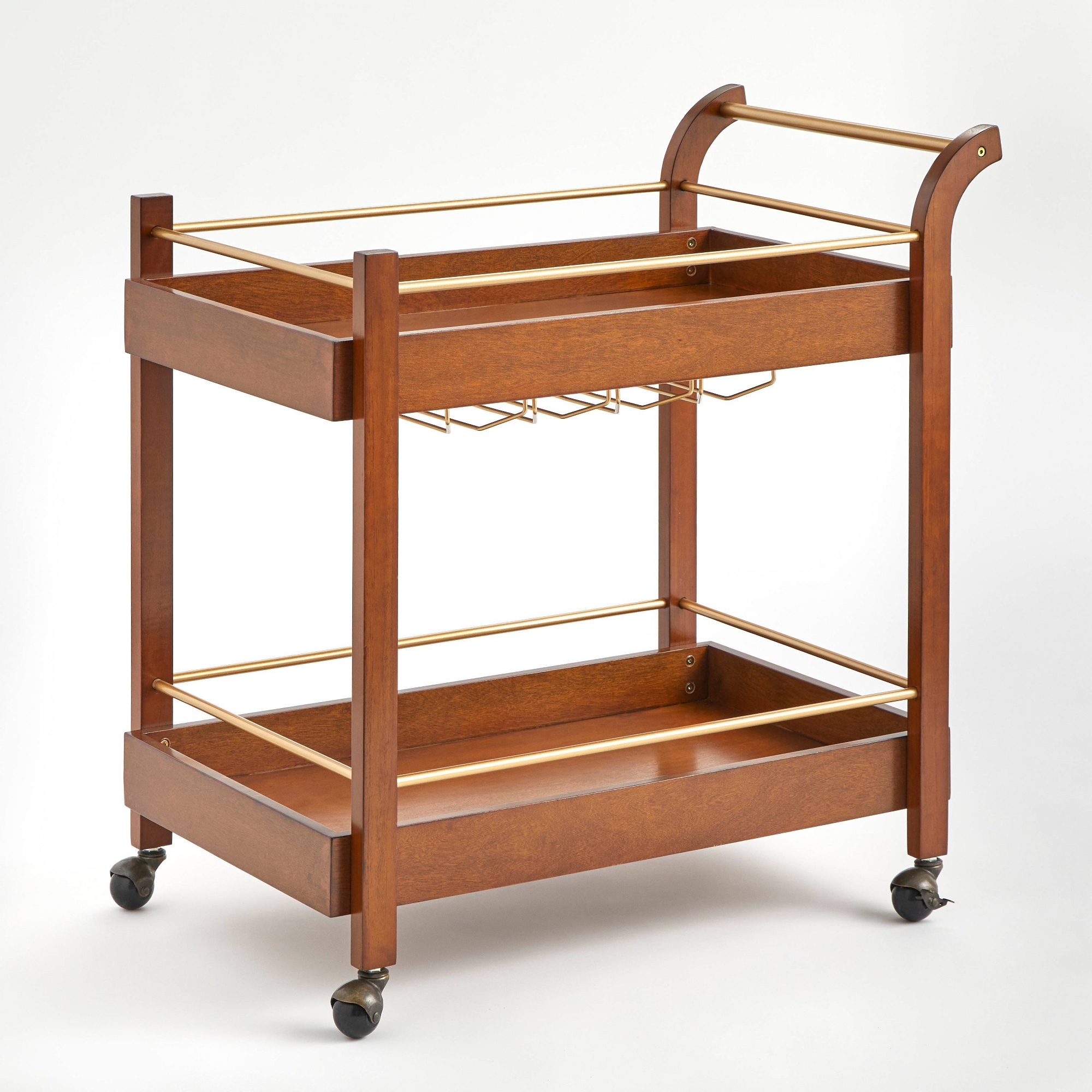 Buylateral Butler Bar Cart with Locking Casters Walnut