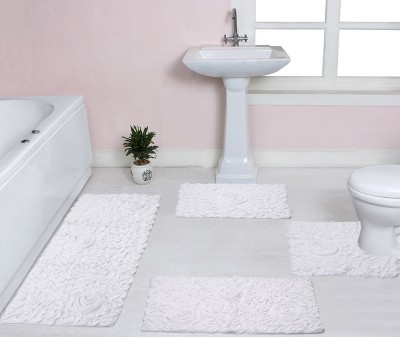 Bell Flower Collection Cotton Floral Pattern Tufted Bath Rug Set Pack of 4 - Home Weavers