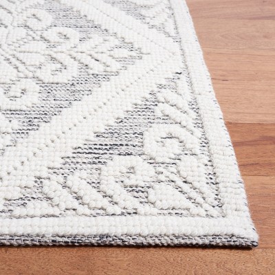 Ivory and Grey Hand-Knotted Wool Square Area Rug