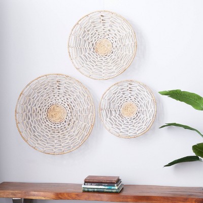 Set Of 3 Seagrass Plate Handmade Woven Basket Wall Decors Cream - Olivia &  May : Target