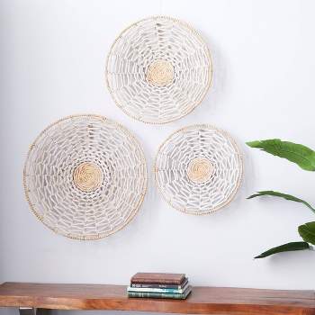 Set of 3 Plate Handmade Woven Basket Wall Decors Cream - Olivia & May
