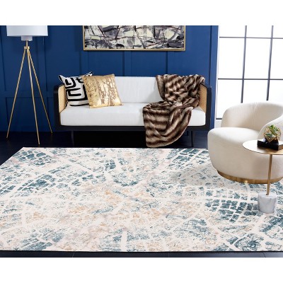 Blue Abstract Synthetic Stain-Resistant Rectangular Area Rug