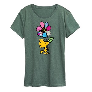 Women's - Peanuts - Woodstock With Flower And Pattern Short Sleeve Graphic T-Shirt - 1 of 4