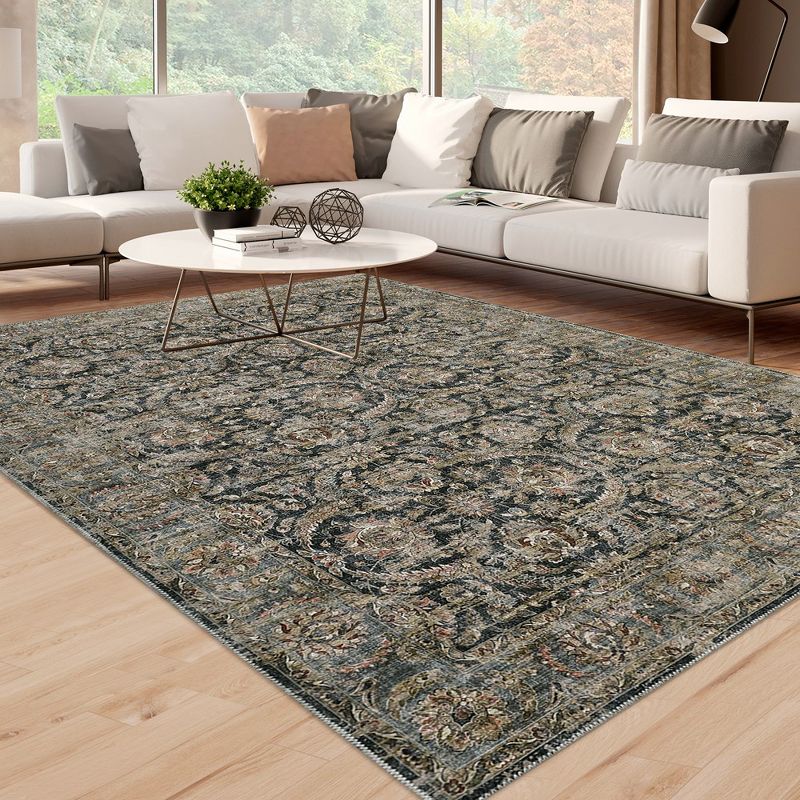 Washable Area Rugs for Living Room Vintage Distressed Printed Rug Carpet Floral Rug, 3 of 9