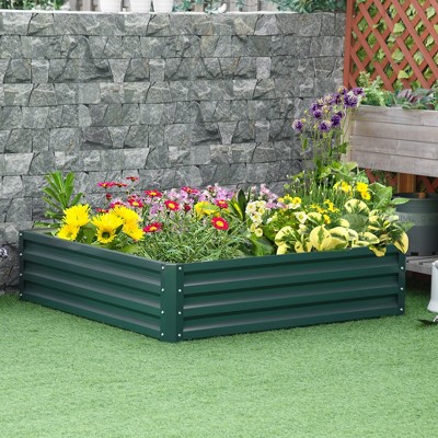 Green Galvanized Steel Raised Garden Bed for Outdoor Plants