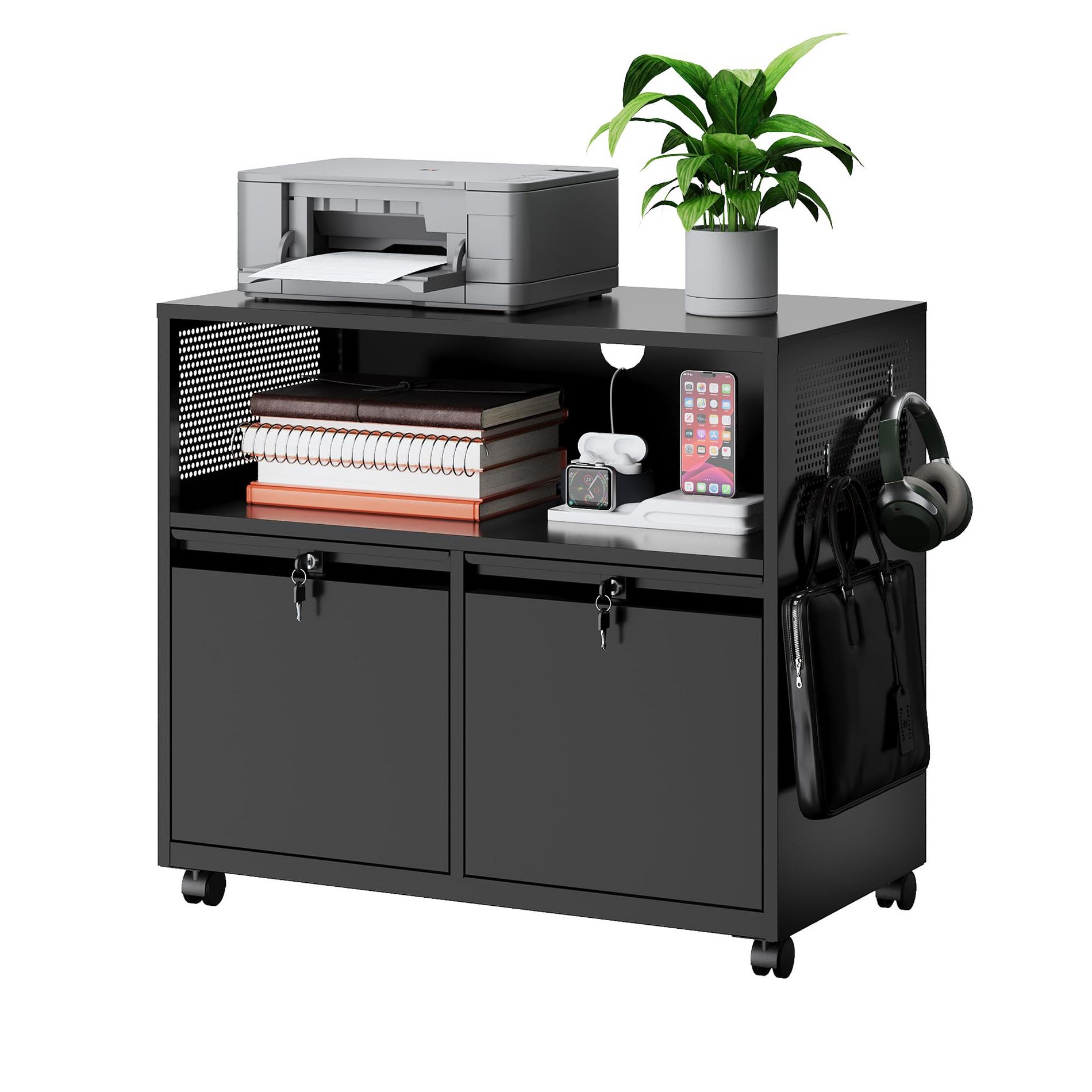 Mlezan 2-Drawer File Cabinet:  Metal, Rolling Storage with Shelf. Ideal for Printer, Letter, or A4 Files in Home or Office. Functional and Compact.