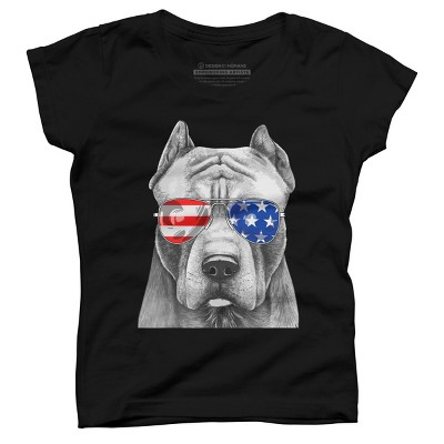 Girl's Design By Humans American Pitbull With Sunglasses By T-Shirt