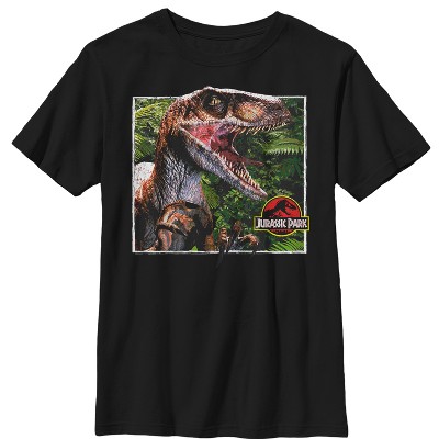 Boy's Jurassic Park Velociraptor Scene T-Shirt - Black - Large