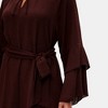 Knit & Lounge Women’s Flowy Mini Dress Layered Bell Sleeves Tie Neck Waist Belt Soft Textured Fabric Casual Fit - 3 of 4