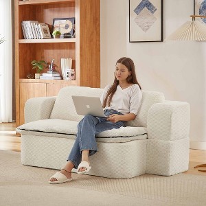 Aukfa 74.8" Convertible Sleeper Sofa Bed, 2-in-1 Folding Futon with Cushion Blanket Comfy Foam Compression Sofas Couches,Beige - 1 of 4