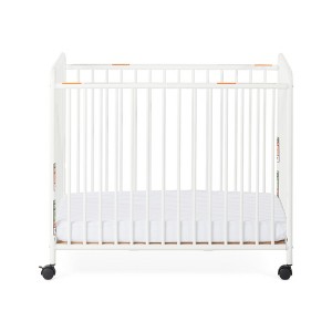 Child Craft Siesta Metal Compact Non-Folding Portable Crib with 2" Crib Mattress and Locking Wheels, Durable Metal Construction, Easy to Clean (White) - 1 of 4