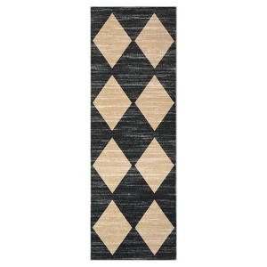 2 x 6 ft Polyester Black Rectangular Laundry Bathroom Kitchen Modern Geometric Diamond Print Machine Washable Runner Rug - 1 of 4