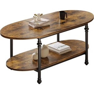 Oval 2-Tier Coffee Table with Storage, 47.2" Mid Century Grey Center Table, Modern Wood & Metal Cocktail Table for Living Room or Office - 1 of 4
