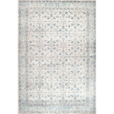 Vintage Aqua Blue Distressed 8' x 10' Synthetic Area Rug