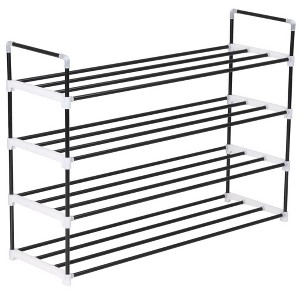 vidaXL Shoe Rack with Shelves Metal and Plastic Black Storage Stand - 1 of 4