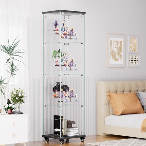 VYNXARIA 4-Tier Lockable Glass Display Cabinet on Wheels with Acrylic Shelves£¬Stylish Floor Standing Storage for Living Room,Bedroom & Office£¬Black - 1 of 4