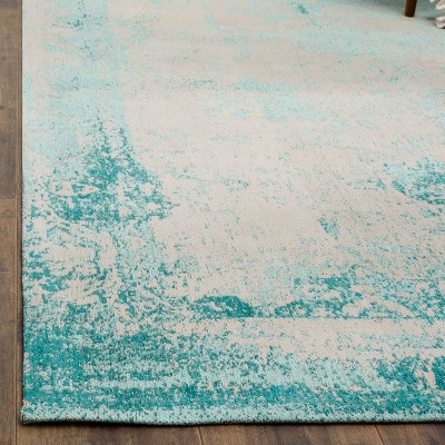 Turquoise and Beige Flat Woven Rectangular Area Rug