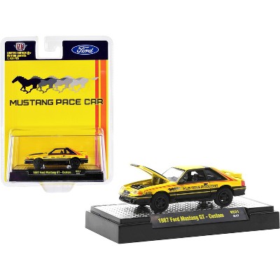 1987 Ford Mustang GT Custom Pearl Yellow and Black w/Stripes "Mustang Pace Car" Ltd Ed 1/64 Diecast Model Car by M2 Machines