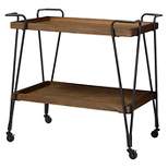 Jessica Rustic Industrial Style Textured Finish Metal Distressed Ash Wood Mobile Serving Bar Cart - Black & Brown - Baxton Studio