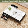 Faux Marble Coffee Table Modern - 4 Drawers & Glass Doors Storage, Sliding Cabinet + Hidden Compartment/Shelf for Living Room/Reception Room - 4 of 4