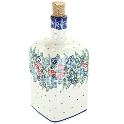 Blue Rose Polish Pottery Rosebud Square Bottle with Cork