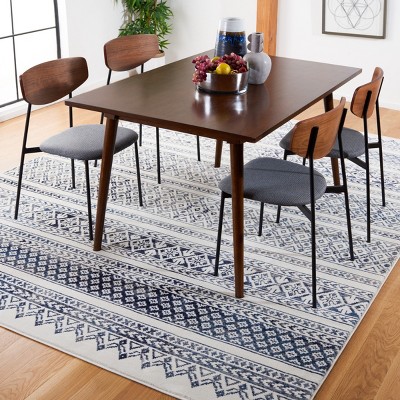 Ivory Rectangular 9' x 12' Stain-Resistant Synthetic Area Rug