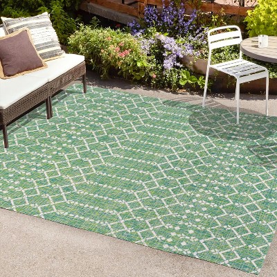 Boho-Chic Cream/Green Moroccan-Inspired Indoor/Outdoor Area Rug
