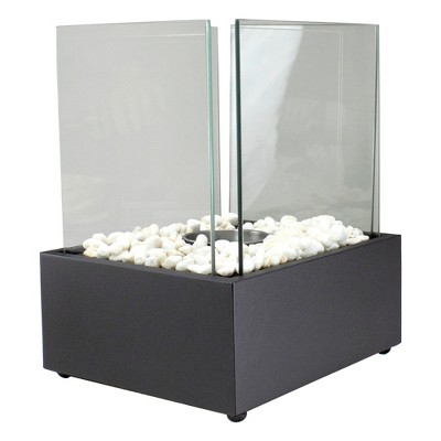 Black Glass Bio Ethanol Tabletop Fireplace with Flame Guard