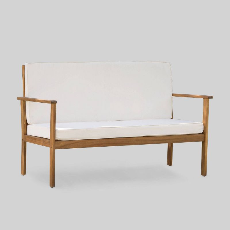 Luciano Acacia Wood Bench - Brown/Cream - Christopher Knight Home, 1 of 6