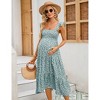 Womens Square Neck Smocked Maternity Dress Flutter Sleeve Summer Maxi Sundress - 4 of 4