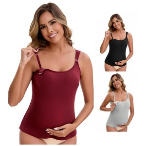 INSPIRE CHIC Women's 3 Packs Maternity Thermal Tank Tops with Built-In Bra with Adjustable Straps - 1 of 4
