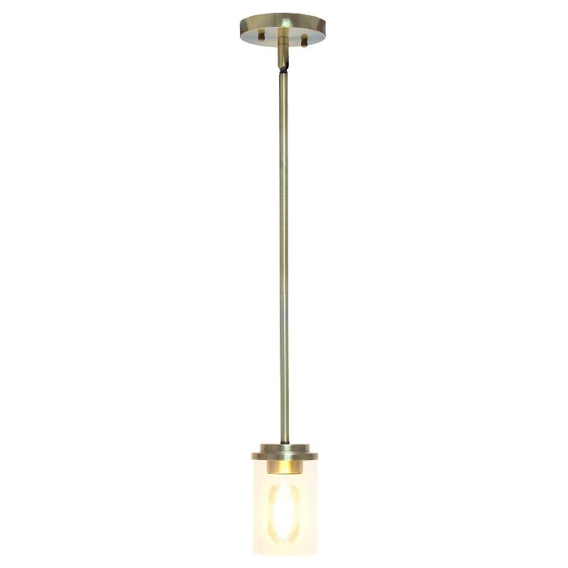 1-Light 5.75" Minimalist Industrial Farmhouse Hanging Clear Cylinder Glass Pendant - Lalia Home, 3 of 11