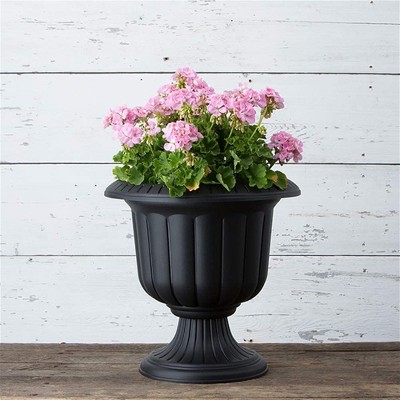 Classic Black Plastic Grecian Urn Planter, 19-Inch