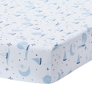 Lambs & Ivy Little Skipper Cotton Nautical Sailboat Fitted Crib/Toddler Sheet - 1 of 4