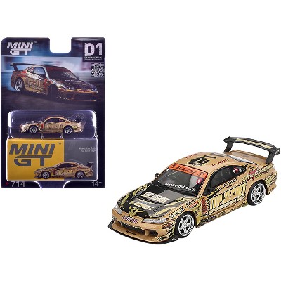 Nissan Silvia (S15) RHD #1 "Top Secret" Gold Metallic with Black Hood "D1 Grand Prix" 1/64 Diecast Model Car by Mini GT