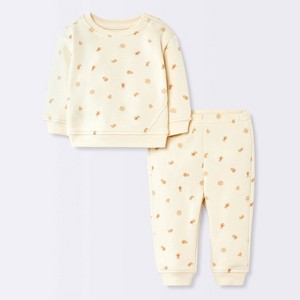 Baby 2pc Christmas Holiday Gingerbread Cookies Fleece Sweatshirt and Jogger Pants Set - Cloud Island™ Cream - 1 of 4