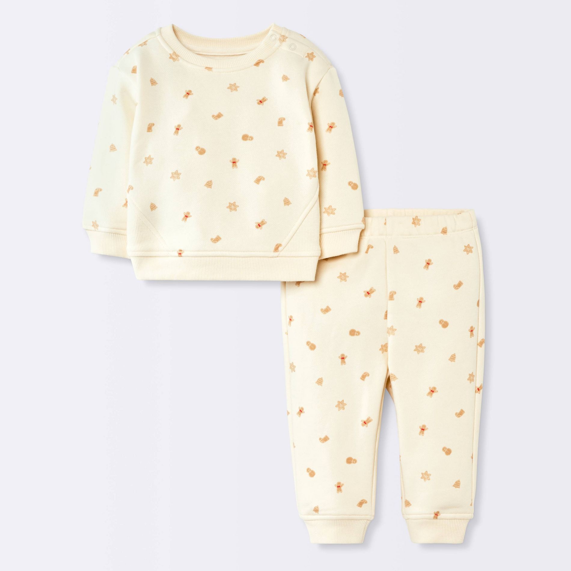 Baby 2pc Christmas Holiday Gingerbread Cookies Fleece Sweatshirt and Jogger Pants Set - Cloud Island™ Cream
