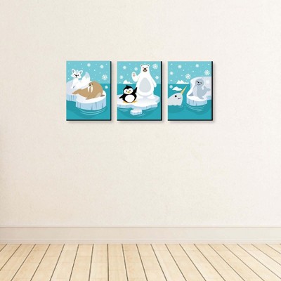 Arctic Polar Animals Blue and White Nursery Wall Art Set