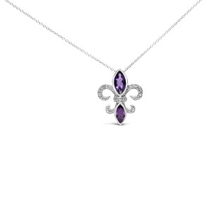Haus of Brilliance Silver Purple Amethyst and Diamond Accent Fleur De Lis Pendant Necklace - 1 of 4