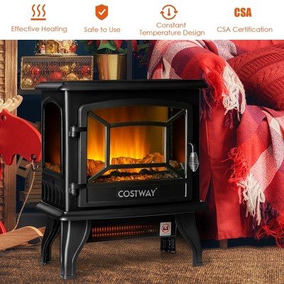 20'' Black Electric Freestanding Fireplace Heater with Thermostat