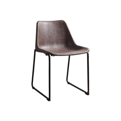 Set of 2 Metallic Side Chairs with Leather Upholstered Seat Mocha/Black - Benzara