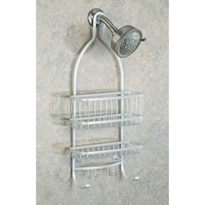 Pearl White Metal Hanging Shower Caddy with Hooks